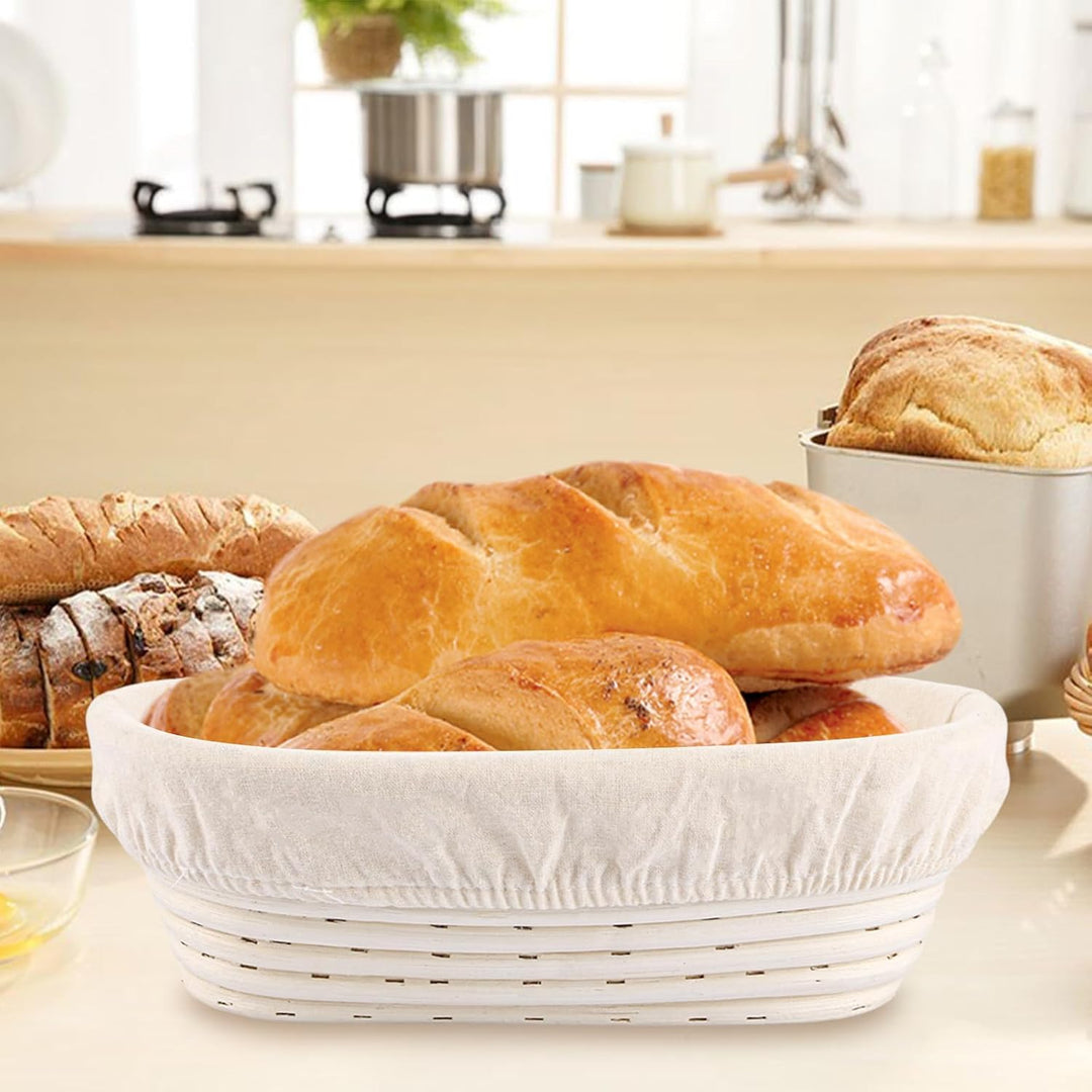 2 Stück Gärkörbchen oval, 30 cm Garkorb Brot mit Leinentuch und Silikonölpinsel, Gärkorb zum Brotbac