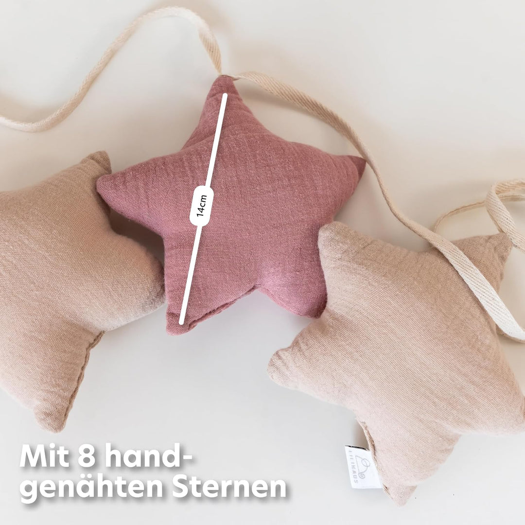 LILIMAUS Sternen Wimpelkette Stoff - 12 Farben - Kinderzimmer Deko - 100% Baumwolle Handmade - Musse