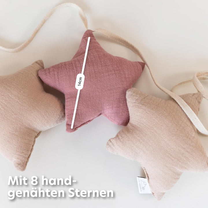 LILIMAUS Sternen Wimpelkette Stoff - 12 Farben - Kinderzimmer Deko - 100% Baumwolle Handmade - Musse