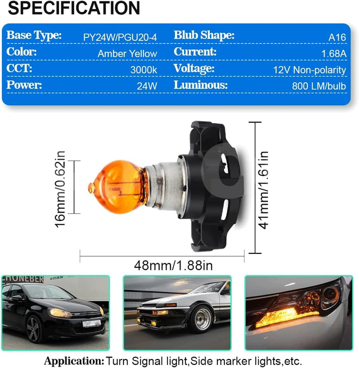 SOFOC-PY24W Automobil Frontblinker Standlicht Tagfahrlicht etc 12V 24W Gelb 2Stk Bernsteingelb PY24W