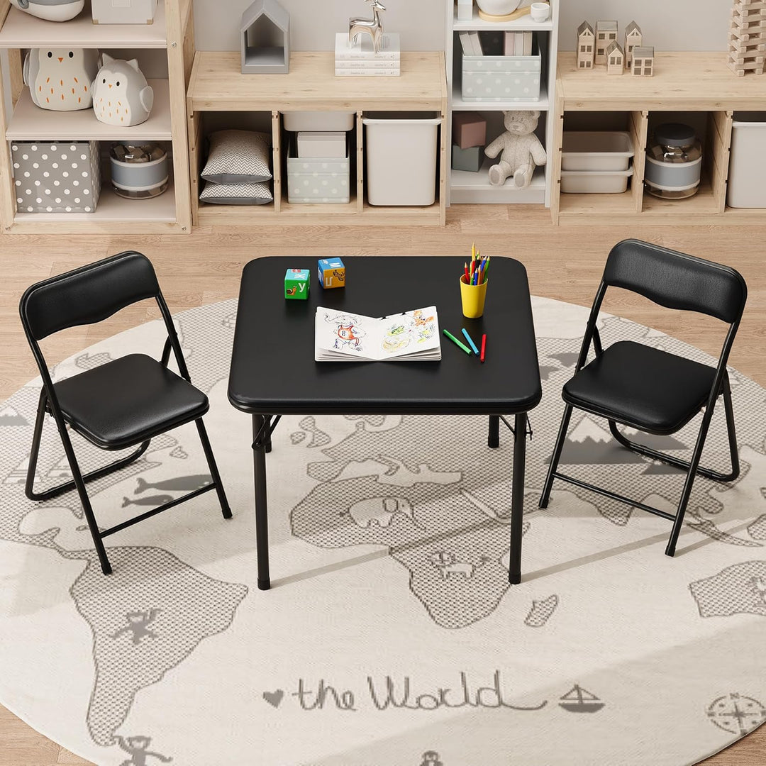 Set aus Tisch und 2 Klappstühlen für Kinder – stabiler Metallrahmen und weiche PU-Kissen – perfekt z