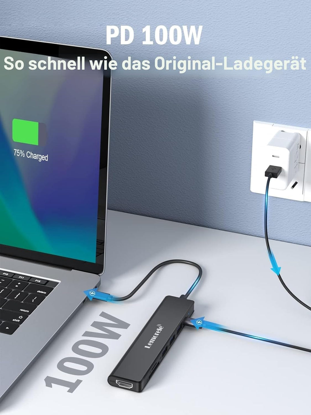 Lemorele USB-C-Hub, 7-in-1-Adapter mit HDMI 4K @ 30Hz, 100 W PD-Aufladung, 1 USB 3.0 5 Gbit/s Datena