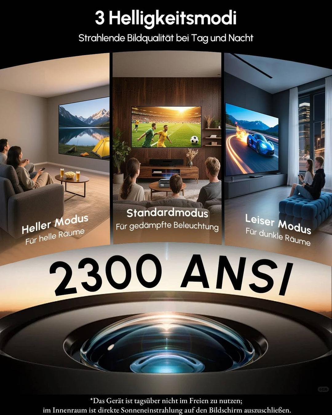 4K Smart Beamer Tageslicht mit Zertifizierten Apps, 2300 ANSI LED Projektor, DB-Audio, Autofokus, Wi