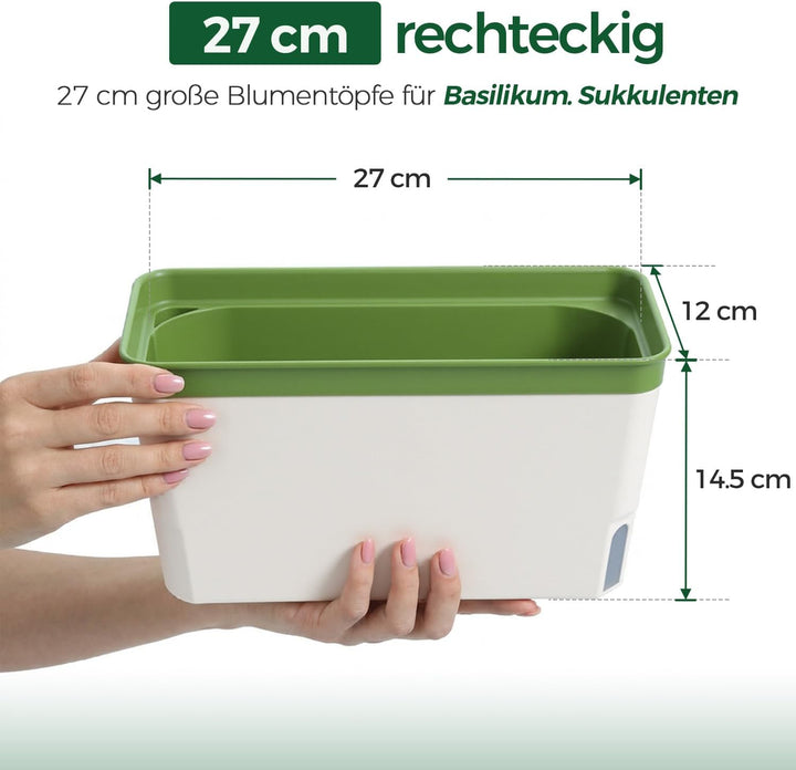 T4U 27cm Selbstwässernder Blumenkasten Kräutertopf mit ERD-Bewässerungs-System Grün 3er-Set Kunststo