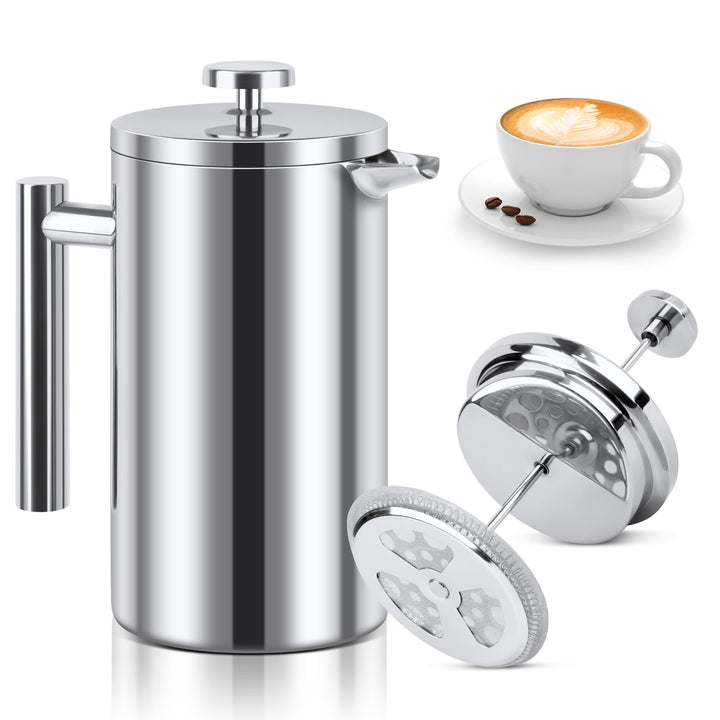 Kaffeebereiter French Press Edelstahl, 1000ml French Press, Doppelwandig Isoliert Kaffeepresse, Kaff