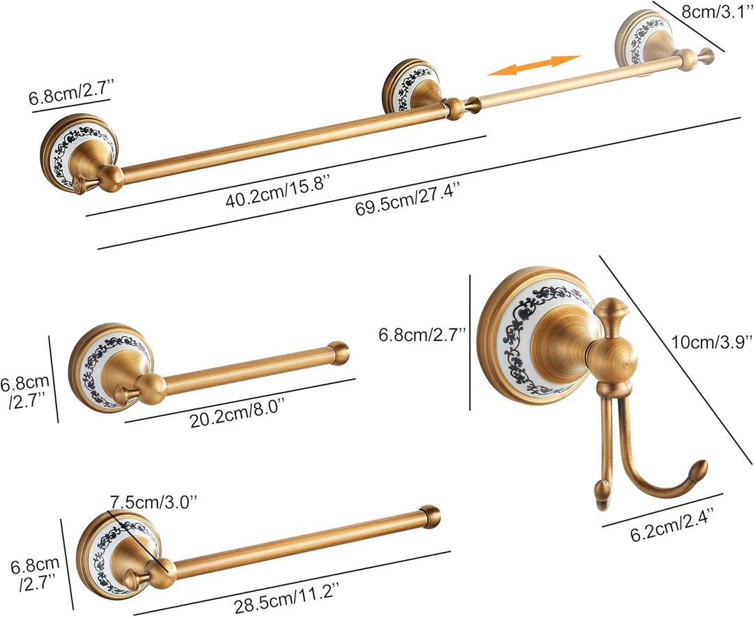 Antike Bronze Badezimmer Hardware Set,Verstellbarer Handtuchhalter, Toilettenpapierhalter, Handtuchh