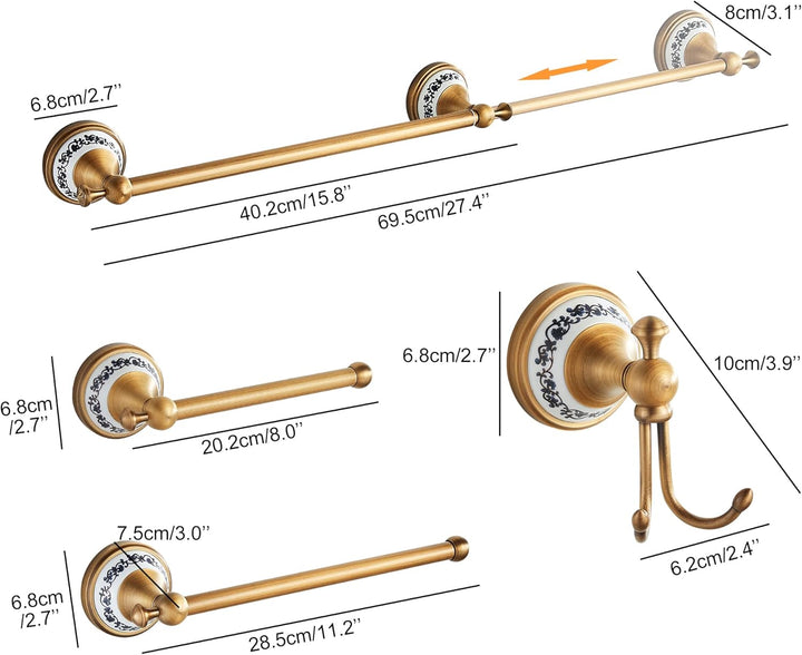 Antike Bronze Badezimmer Hardware Set,Verstellbarer Handtuchhalter, Toilettenpapierhalter, Handtuchh