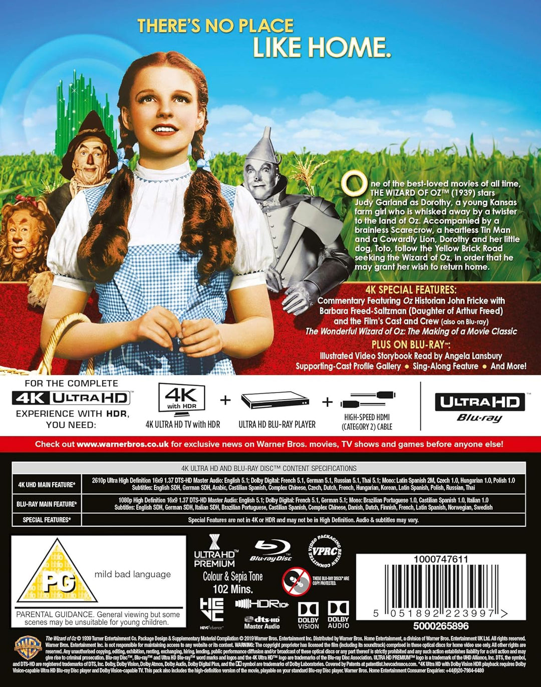 The Wizard Of Oz [4K Ultra-HD] [1939] [Blu-ray] [2019] [Region Free], 4K