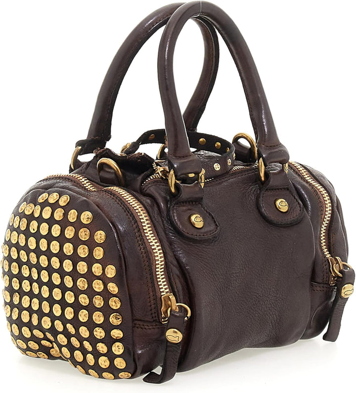 Campomaggi Damen Bowling-Tasche aus Leder mit Nieten Braun Einheitsgrösse Braun, Einheitsgrösse Brau