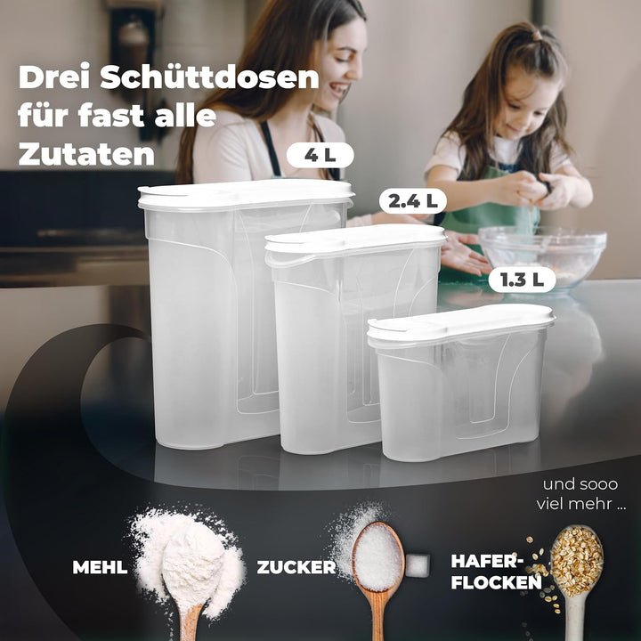 Novaliv Schüttdosen 3er Set Vorratsdose zum Streuen 2,4 Liter - Masse (LxBxH): 22 x 21 x 8,5 cm - Do
