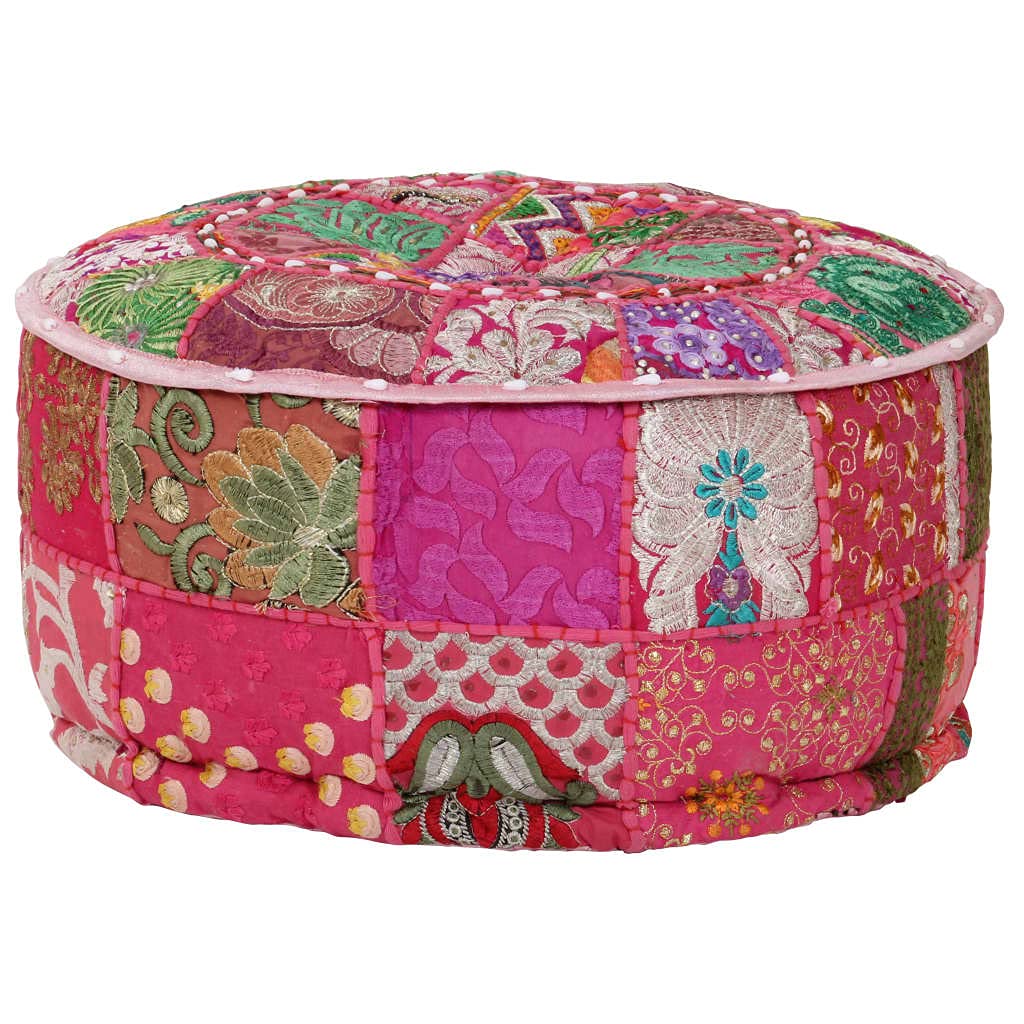 TEWTX7 Patchwork-Fusshocker mit Exquisiten Stickereien Besetzt, Handgefertigt Patchwork Rund Puffhoc