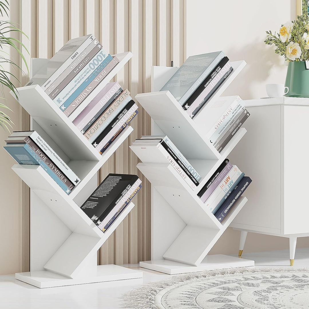 YMYNY Bücherregal im Baumform, 4 Ebenen Raumteiler, Standregal, 30x17x60 cm, Platzsparend, Holzregal