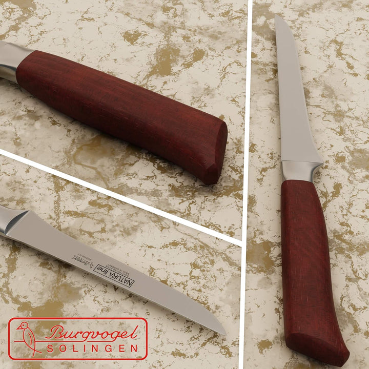 Burgvogel Solingen Natura Line, Ausbeinmesser Holzgriff, rot satiniert, geschmiedet, 15 cm, rostfrei