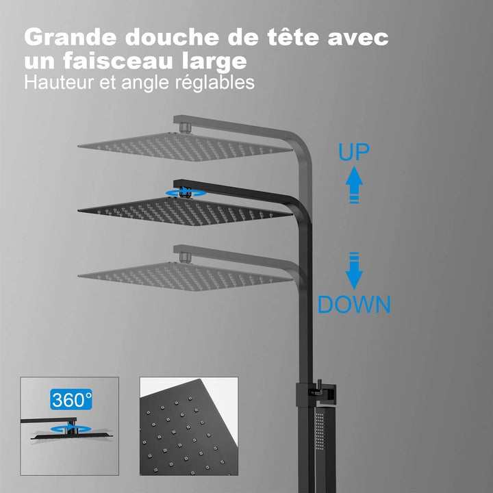 KOMIRO Duschsystem mit Thermostat, 25 X 25cm Regendusche mit armatur, Duscharmatur Schwarz, Duschgar