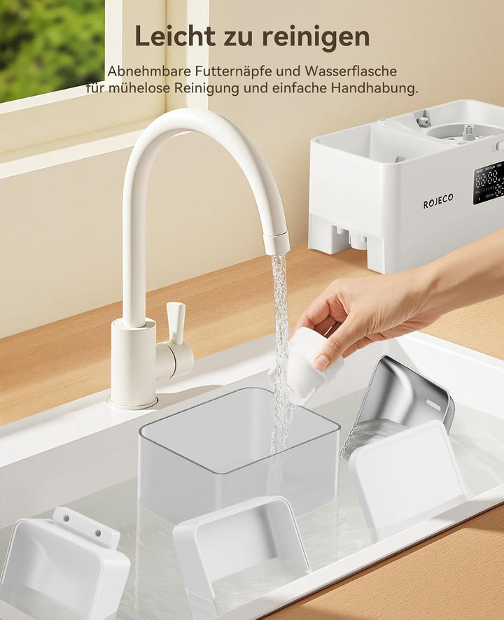 Rojeco 2-in-1 Futterautomat und Wasserspender, 5L Trockenfutter Automat für Katzen mit 3.5L Wasserta