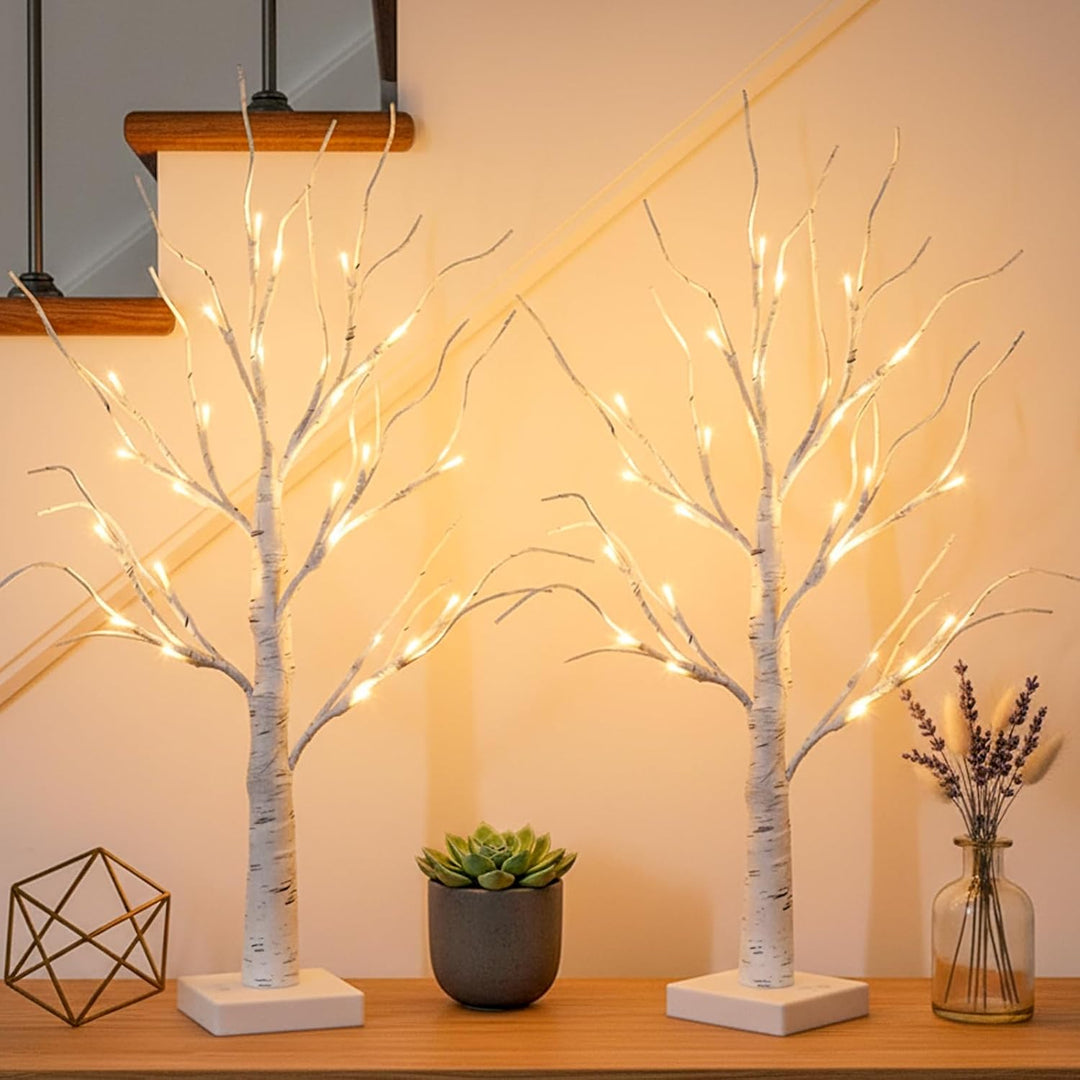 DELICHTER 4er Set Lichterbaum Lichterzweige für Innen 24 Warmweiss LEDs Bäumchen Birken Dekozweige B