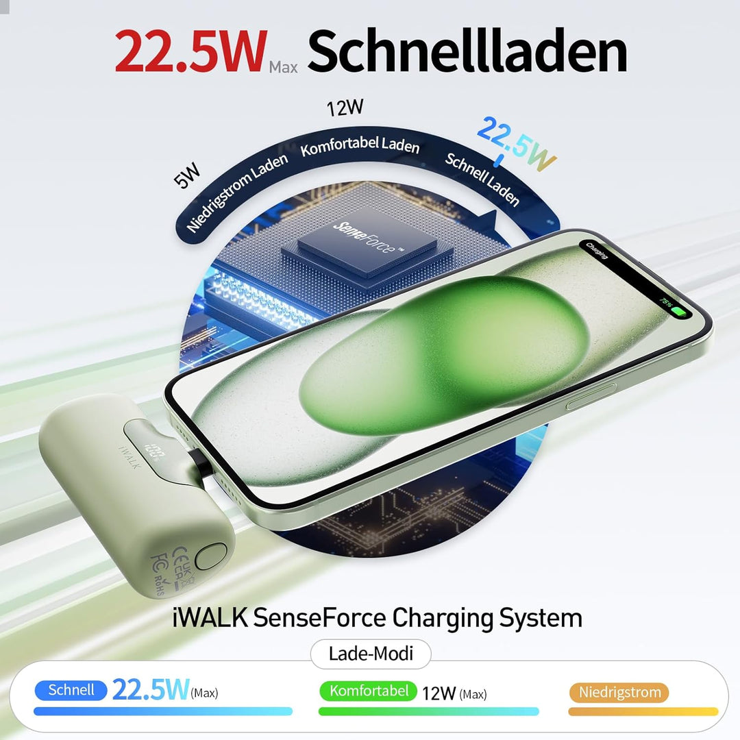 iWALK Powerbank 5500mAh Mini USB C Power Bank 22.5W Fast Charging Powerbank Klein Leicht Kompakte Ex