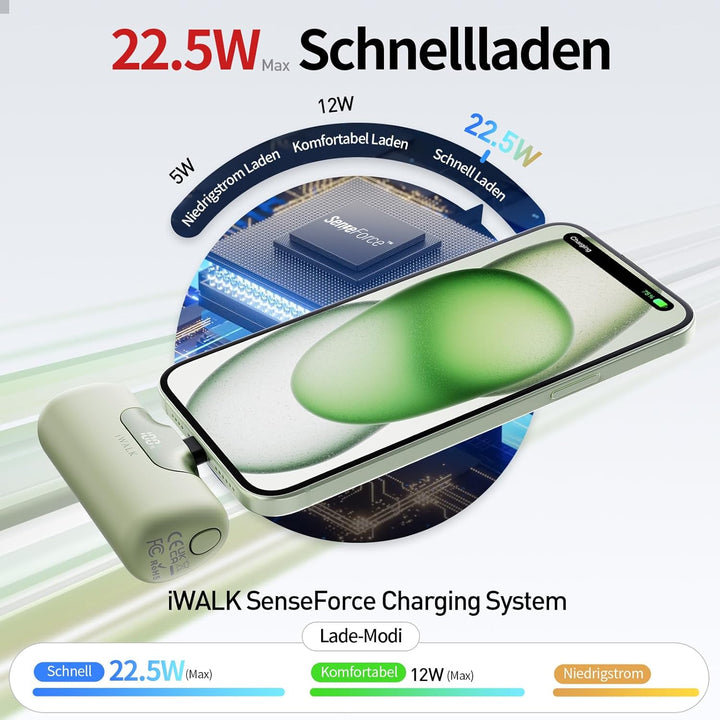 iWALK Powerbank 5500mAh Mini USB C Power Bank 22.5W Fast Charging Powerbank Klein Leicht Kompakte Ex