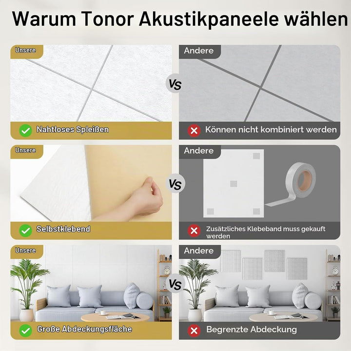 TONOR Gross Akustikpaneele Selbstklebend, 4 Pack 112x55 cm Schallschutzplatten Akustikplatten für Wa