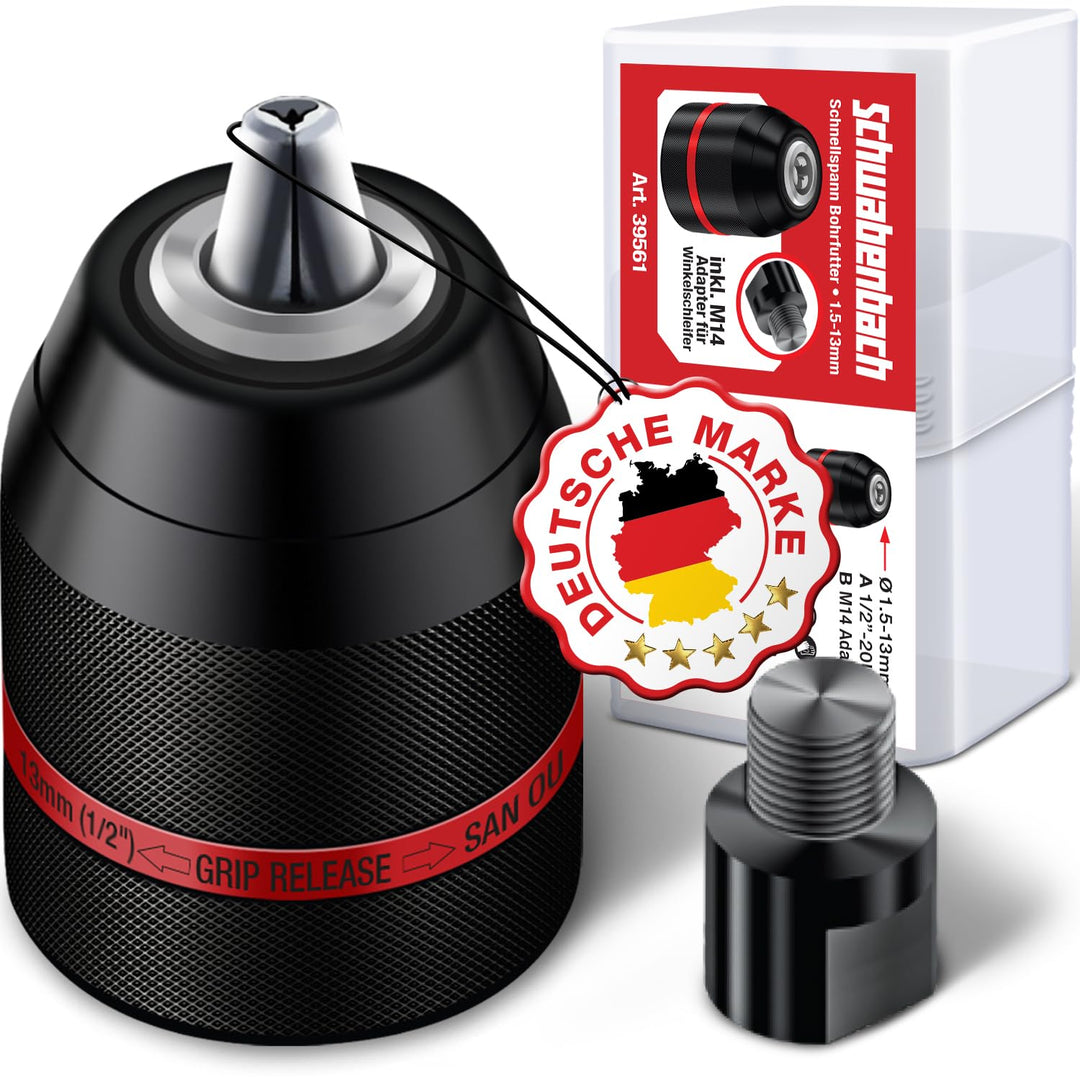 SCHWABENBACH ® 1,5-13mm Schnellspannbohrfutter 1/2-20UNF inkl. M14 Adapter für Winkelschleifer - Sch