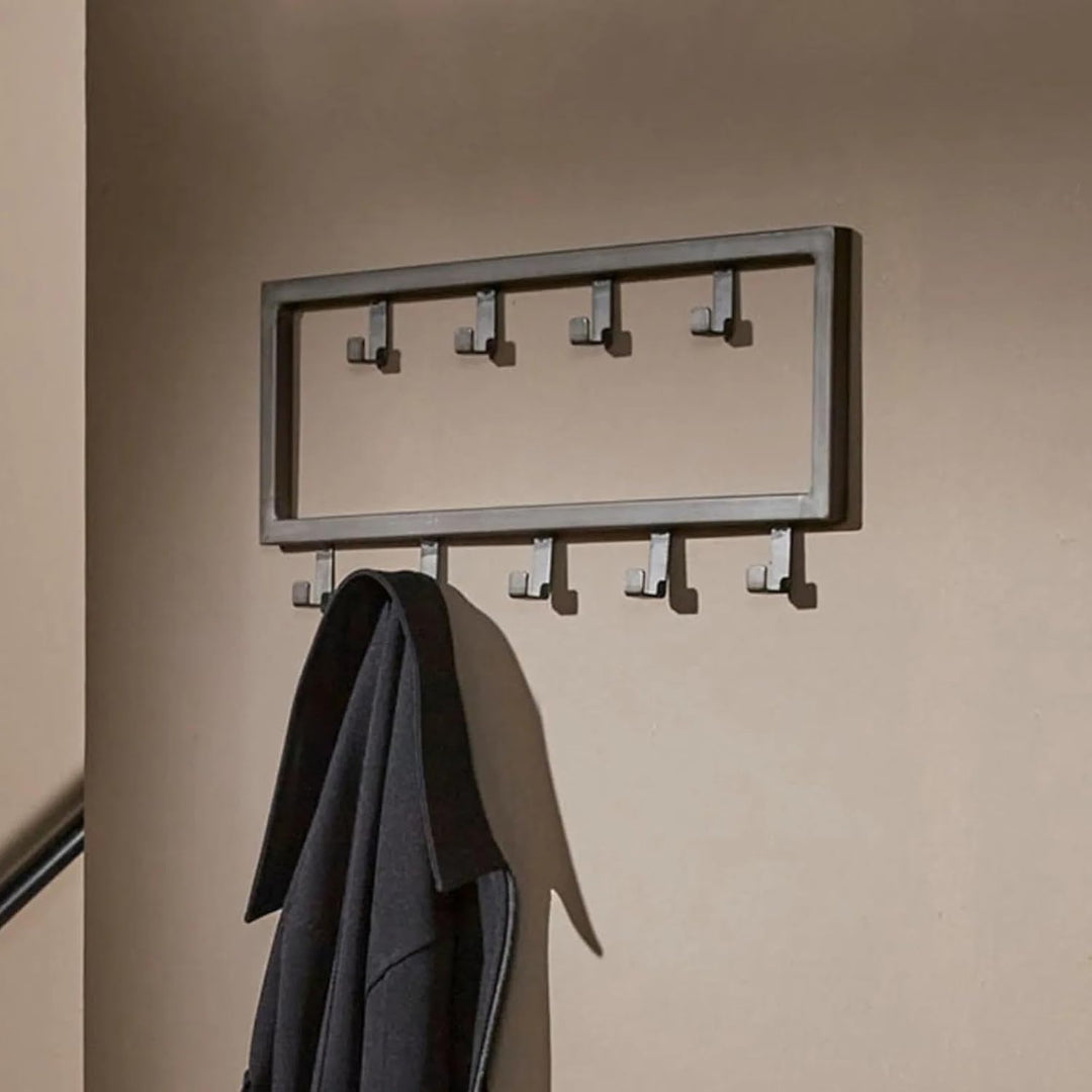 RINGO-Living Kleider Hakenleiste mit 9 Haken, Garderobe Haken Silber-matt, Jacken Garderobe für den