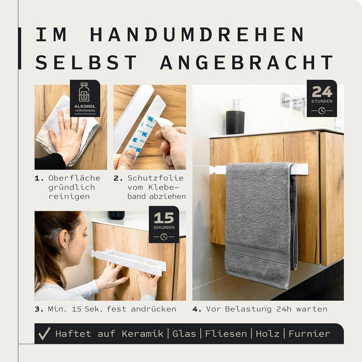 KRONWELL® Handtuchhalter ohne Bohren - Selbstklebende Handtuchhalter für Bad &amp; Küche - Handtuchstang