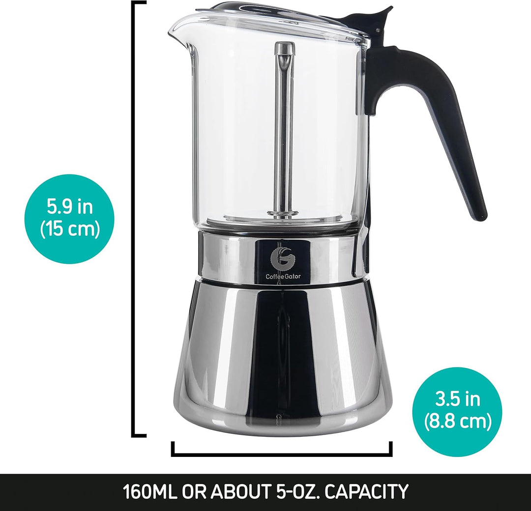 Coffee Gator Espressokocher Herdplatte 4 Tassen - 200 ML Edelstahl Moka-Kanne für Kräftigen Kaffee N