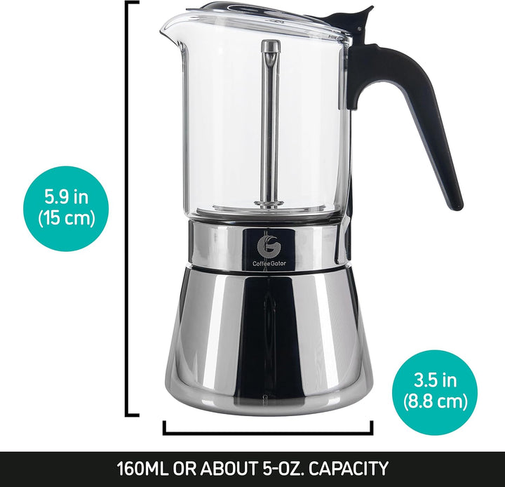 Coffee Gator Espressokocher Herdplatte 4 Tassen - 200 ML Edelstahl Moka-Kanne für Kräftigen Kaffee N