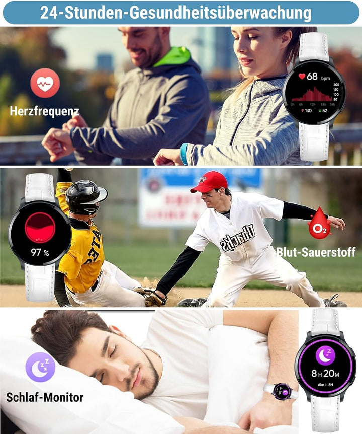 Smartwatch Herren Damen mit Telefonfunktion, 1.5" Fitnessuhr Armbanduhren Sportuhr mit Pulsmesser, M