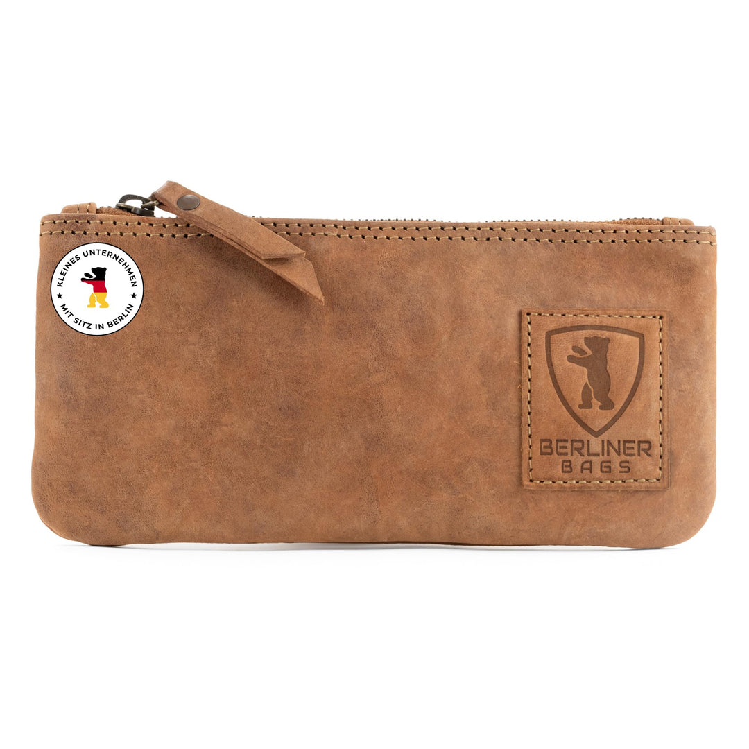 Berliner Bags Vintage Federmäppchen Etui aus Leder mit YKK-Reissverschluss, Robuste Federmappe für S