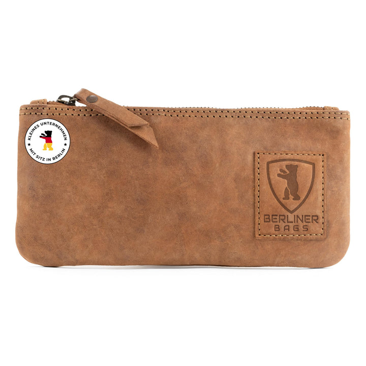 Berliner Bags Vintage Federmäppchen Etui aus Leder mit YKK-Reissverschluss, Robuste Federmappe für S