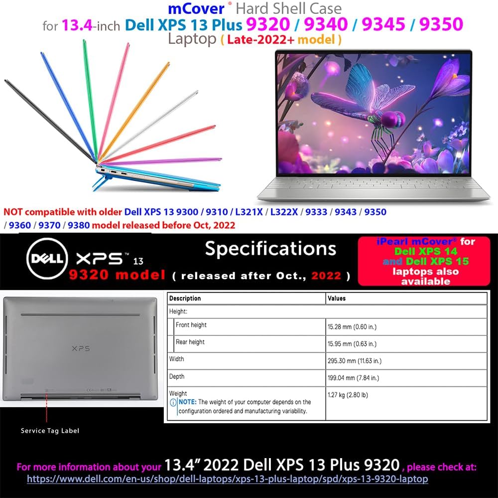 mCover Nur kompatibel mit 2022 ~ 2023 13,4 Zoll Dell XPS 13 Plus 9320 nicht-2-in-1 Serie traditionel