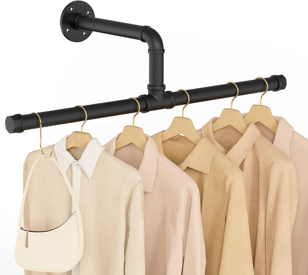 Yawinhe Industrierohr Kleiderstangen, 51cm Kleiderständer für die Wand, Rustikale Kleideraufbewahrun