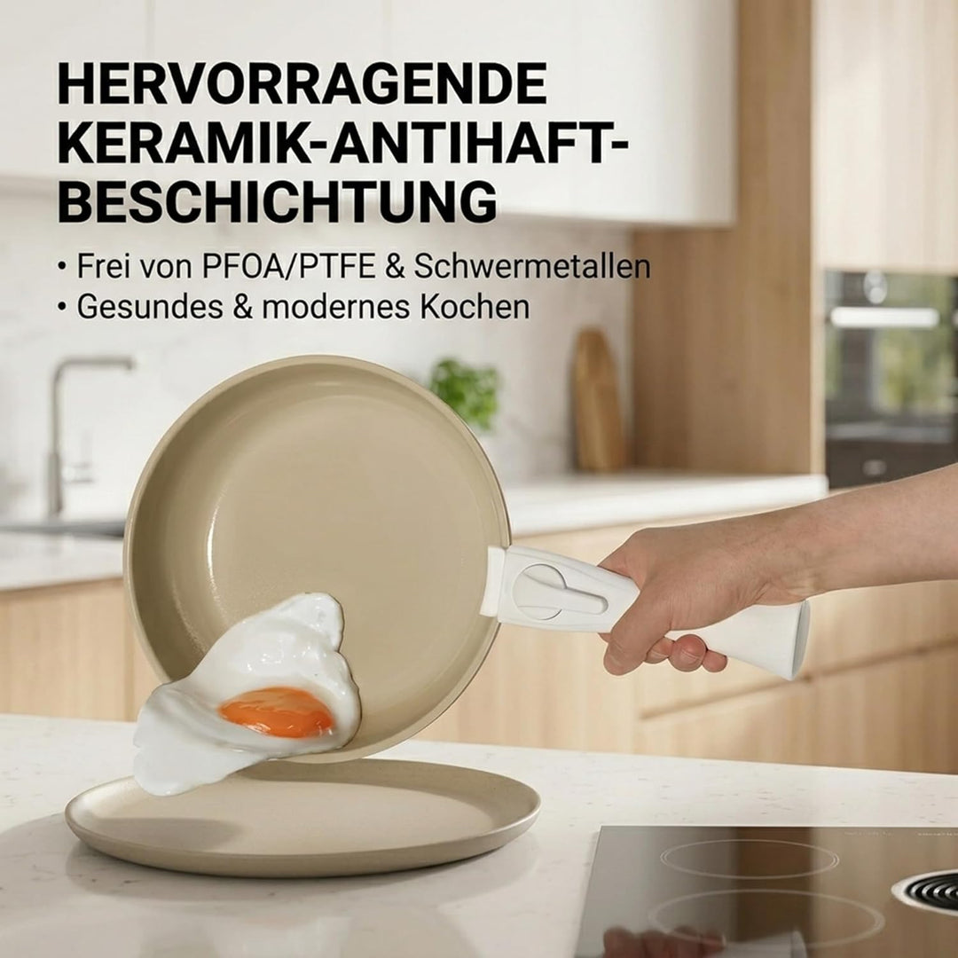 NEOFLAM® Pfannenset Topfset Induktion, abnehmbarer Griff 8-teilig, Antihaft-Keramik-Kochgeschirr-Set