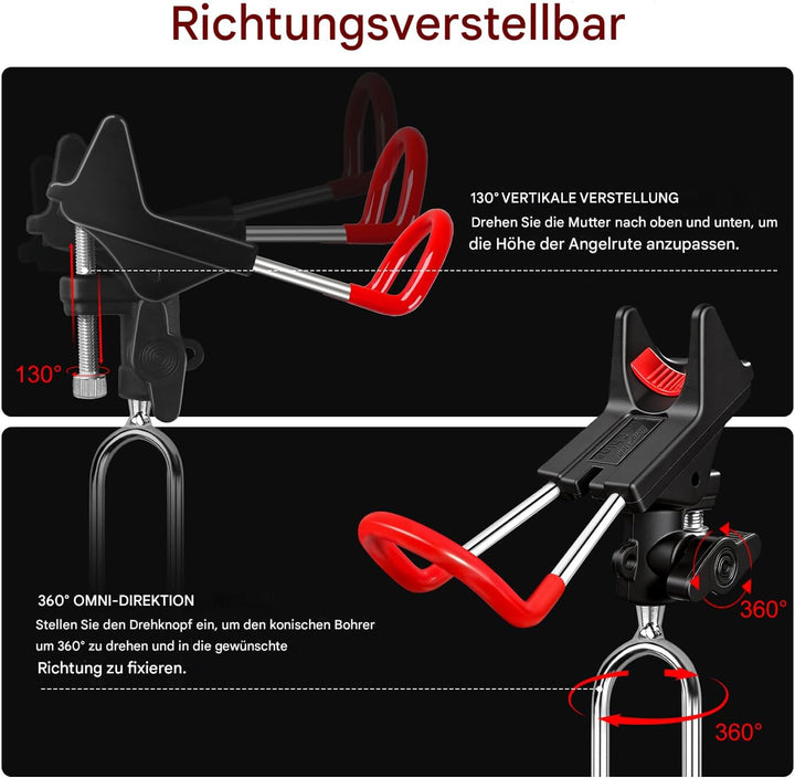 Leeko Rutenhalter, Angelrute Halter 2 Stück Edelstahl Universal Ruten Ständer 360°Verstellbar Angelr