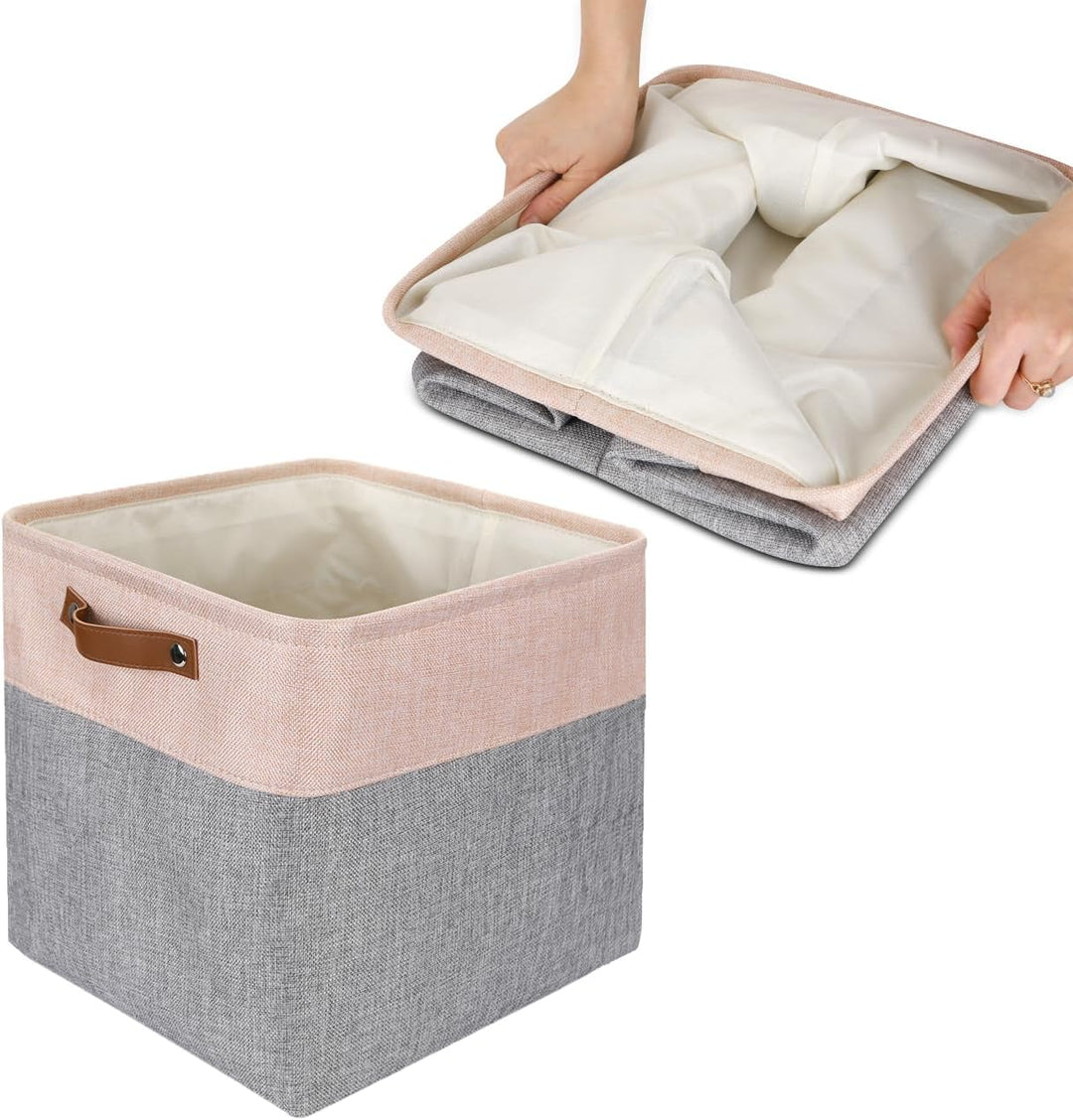 Mangata Boxen für Kallax, 33x38x33cm Aufbewahrungskörbe aus Stoff(Grau Rosa, 3er-Pack) Grau Rosa 3er