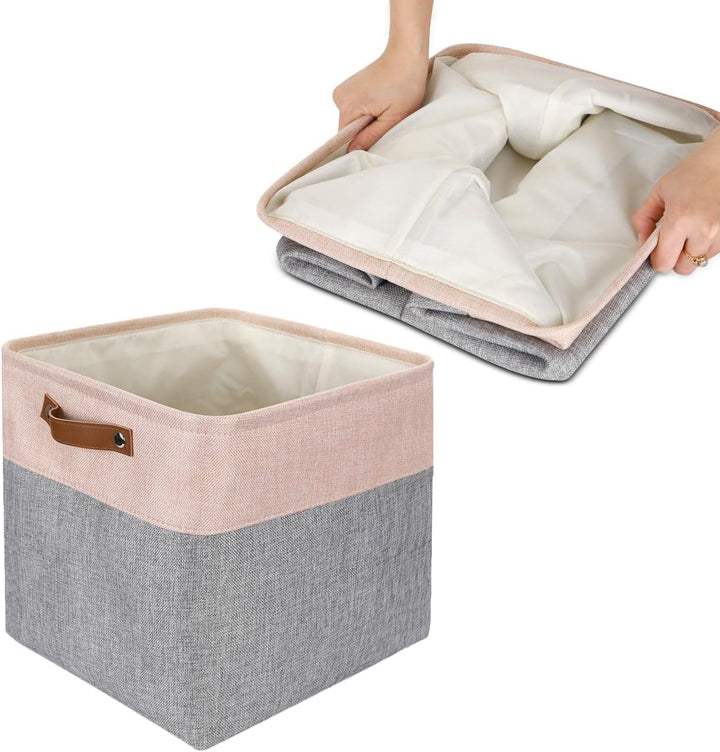 Mangata Boxen für Kallax, 33x38x33cm Aufbewahrungskörbe aus Stoff(Grau Rosa, 3er-Pack) Grau Rosa 3er