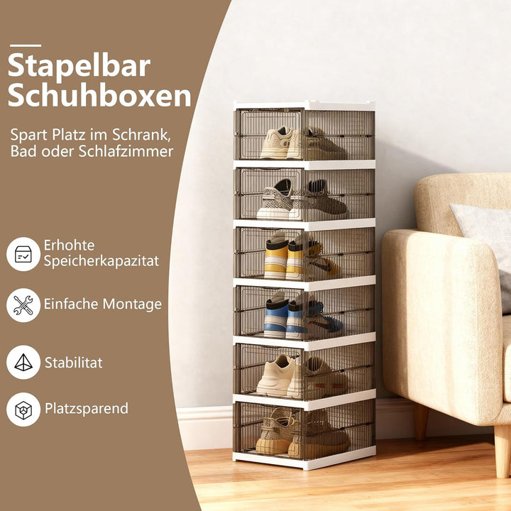 Schuhboxen Stapelbar Installationsfrei - Schuhbox aus Kunststoff mit transparenter Türen Schuhaufbew
