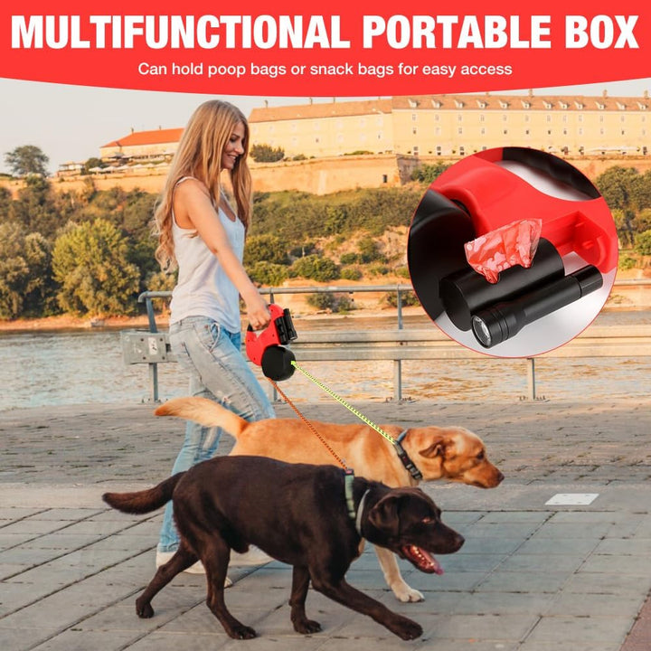 Mineup Doppelleine für 2 Hunde, 3 M Automatische Hund Versenkbar Leine, Doppelleine mit Licht, Doppe