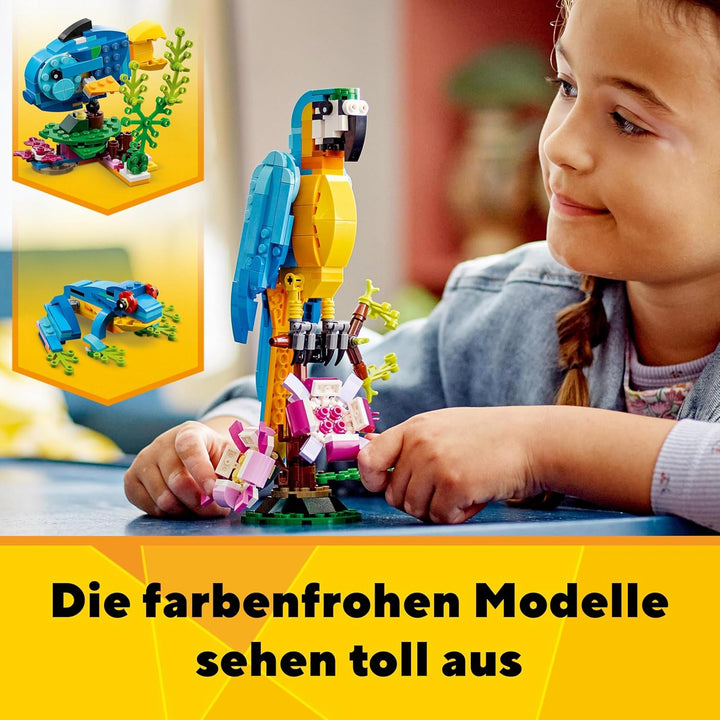 LEGO Creator 3in1 Exotischer Papagei, Frosch und Fisch Ostergeschenk Dschungel-Tier-Figuren Bauspiel