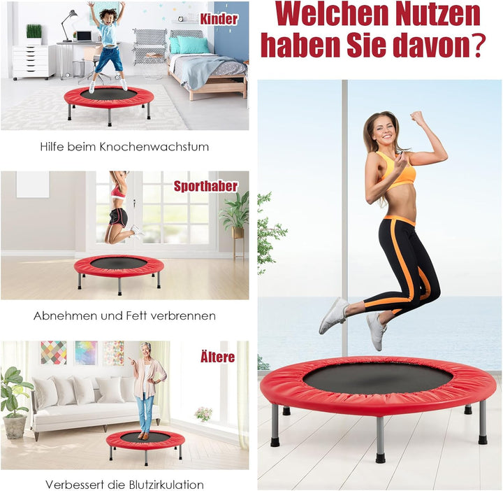 COSTWAY φ97cm Mini Trampolin, Fitness Trampolin faltbar, Kindertrampolin bis 150kg belastbar, Trampo