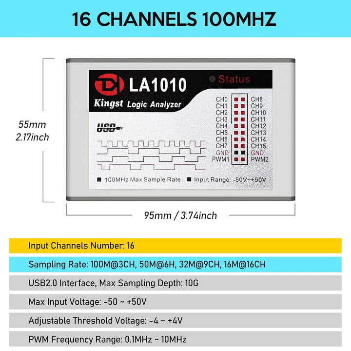 InnoMaker LA1010 USB Logic Analyzer 16 Input Channels 100MHz with The PC Software Handheld Instrumen