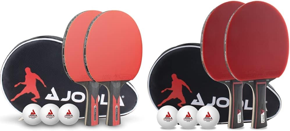 JOOLA Tischtennis Set Duo Carbon 2 Tischtennisschläger+3 Tischtennisbälle+Tischtennishülle, rot/schw