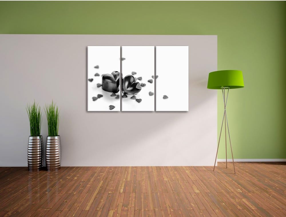 Pixxprint Monocrome, Schokoladenherzchen 3-Teiler Leinwandbild 120x80 Bild auf Leinwand