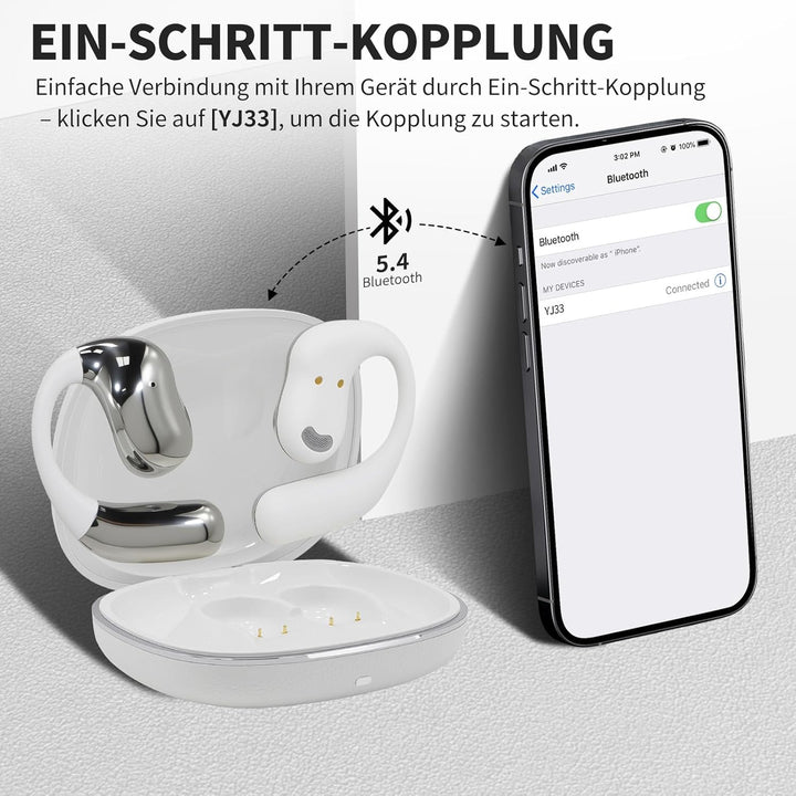 Öffnen Ohrhörer, Open Earbuds mit Touchscreen, Knochenleitung Drahtlose Ohrhörer, Bluetooth 5.4, 120
