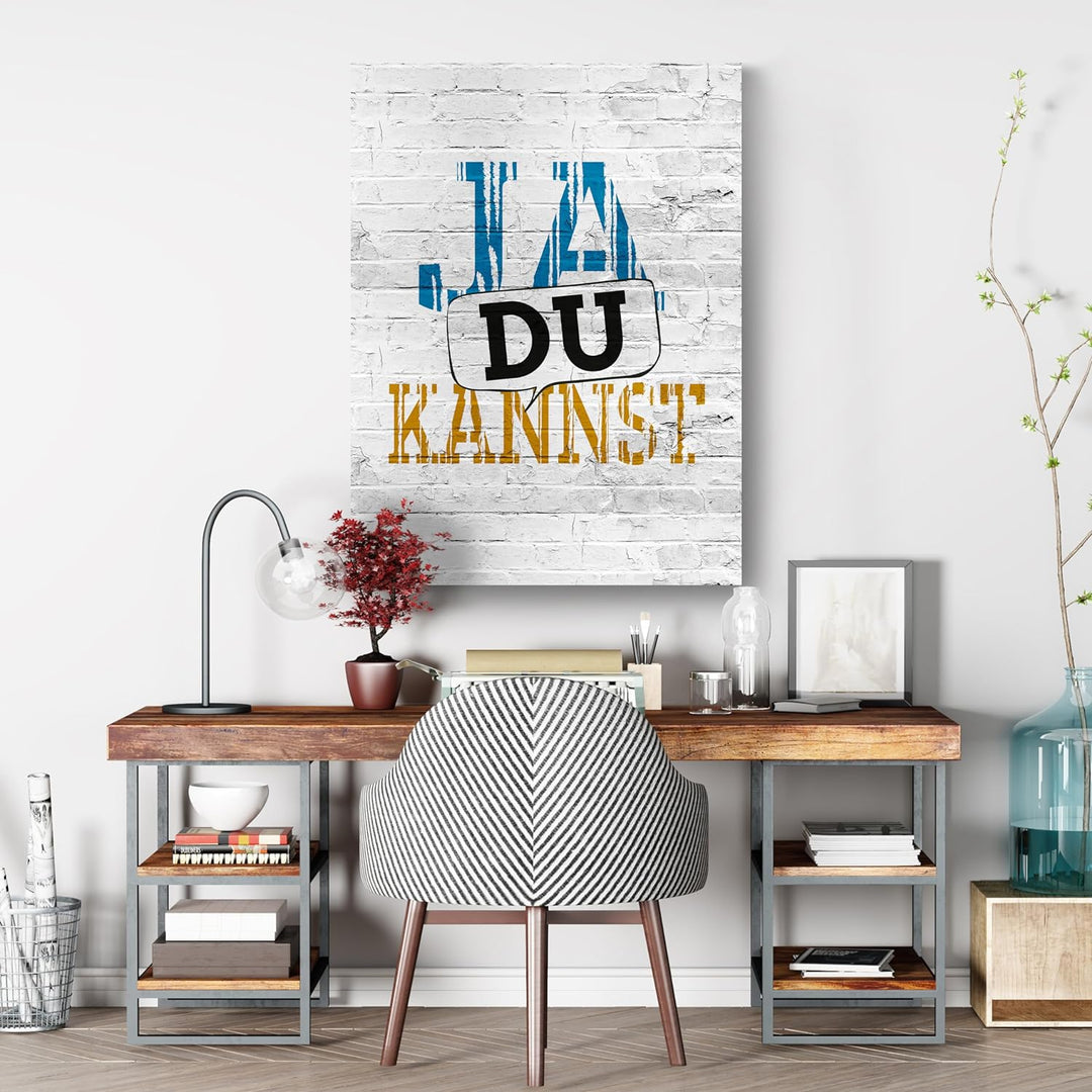 wandmotiv24 Leinwand-Bilder Motivation, Grösse 60x45cm, Hochformat, Ja du Kannst, Spruch auf Leinwan