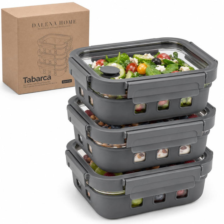 Meal Prep Boxen Set 3x640ml – Borosilikatglas, auslaufsicher, stapelbar, mikrowellengeeignet, mit Si