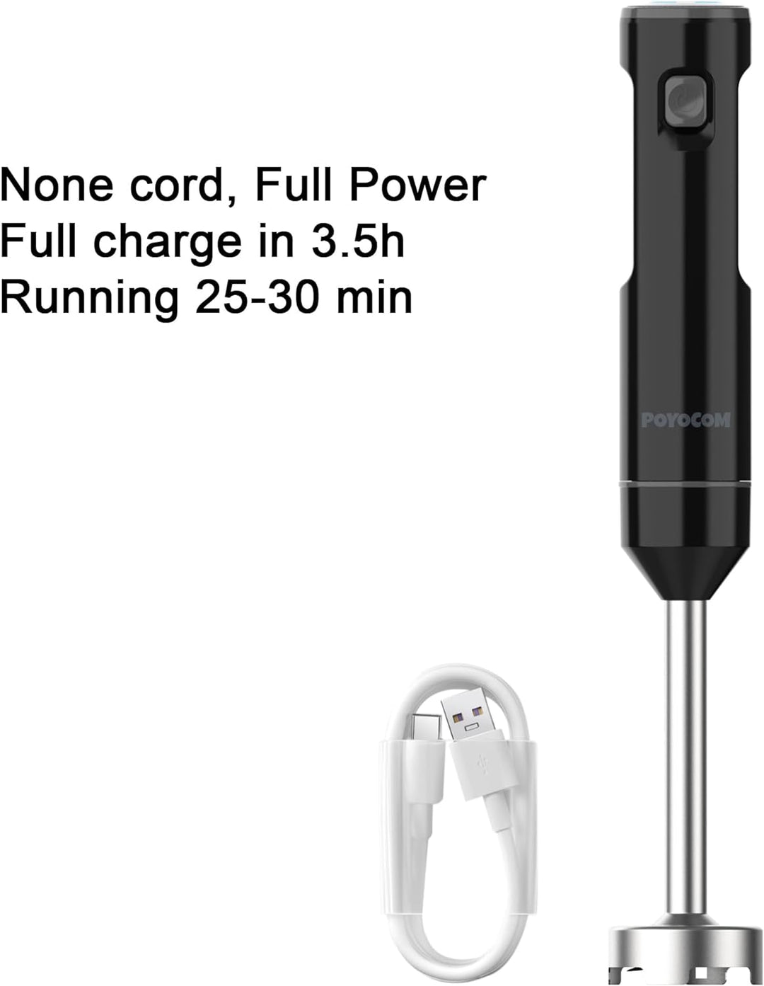 POYOCOM Akku-Stabmixer, kabelloser Stabmixer mit TYP-C-Kabel, Schneebesen für Smoothies, Milchshakes