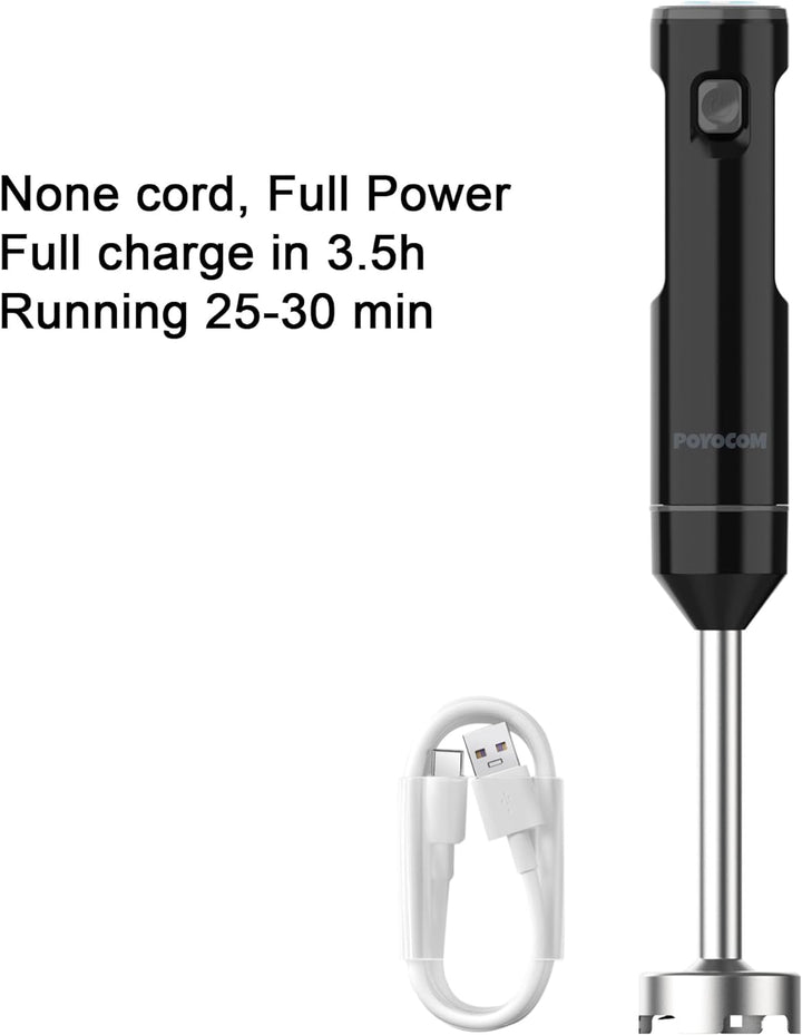 POYOCOM Akku-Stabmixer, kabelloser Stabmixer mit TYP-C-Kabel, Schneebesen für Smoothies, Milchshakes