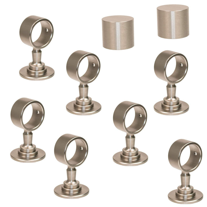 2 Endkappen und 7 Seilträger "Nickel matt" für 30mm Handlaufseil 2 Endkappen & 7 Seilträger, 2 Endka